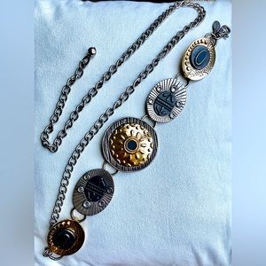 Vintage 80s-90s Chico’s Silvertone Chain Belt with Ethnic/Boho Style